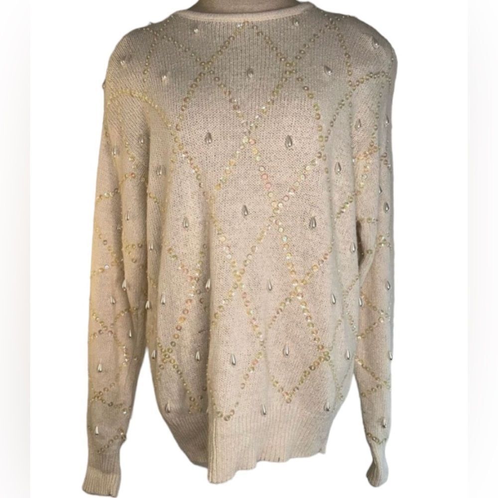 Karen Scott Womens Vintage 90’s Silk Angora Lambswool Blend Beaded Sweater Rare